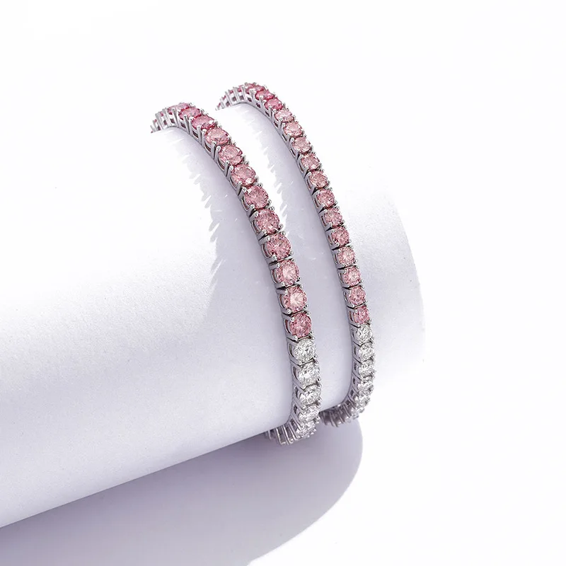 Purple pink and white gradient moissanite diamond bracelet  exquisite Luxury white gold solid platinum PT950 full of diamonds