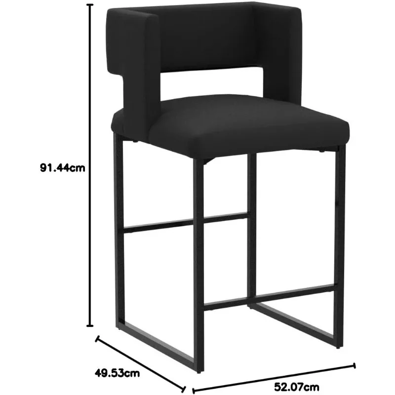 Meridian Furniture Caleb Collection Modern | Contemporary Counter Height Stool with Unique Square Back and Sturdy Iron Legs