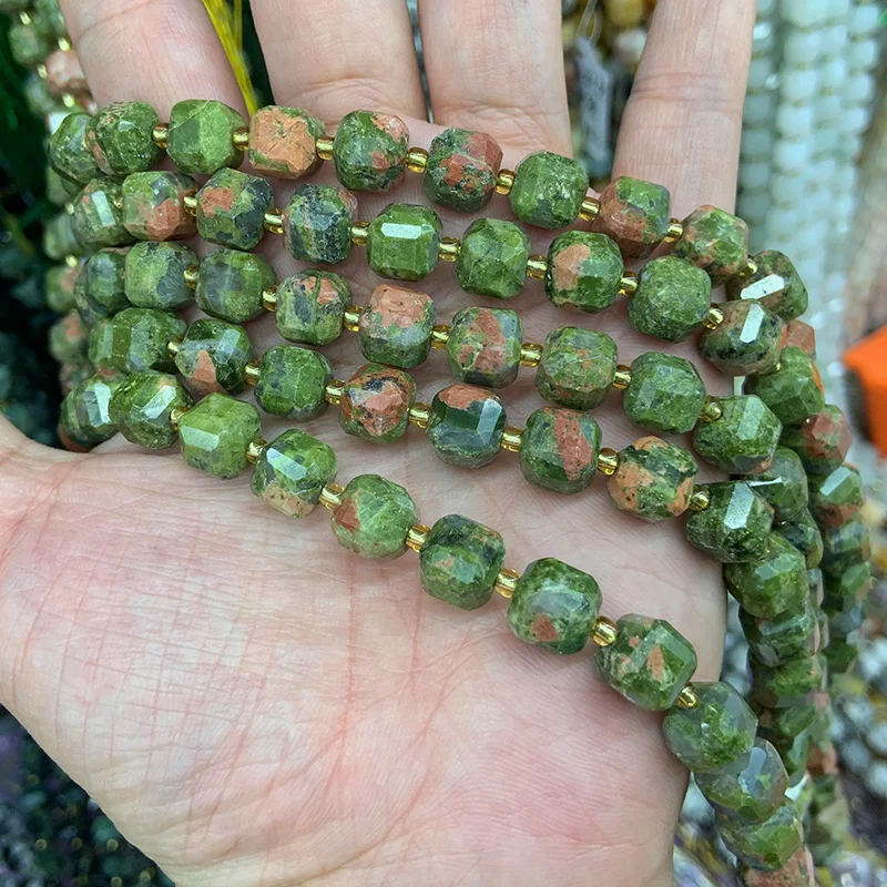 الطبيعية Unakite الأخضر العين ندفة الثلج جاسبر حجر الخرز 15 ''الأوجه مكعب DIY بها بنفسك الخرز لصنع المجوهرات الخرز قلادة الإكسسوار #2