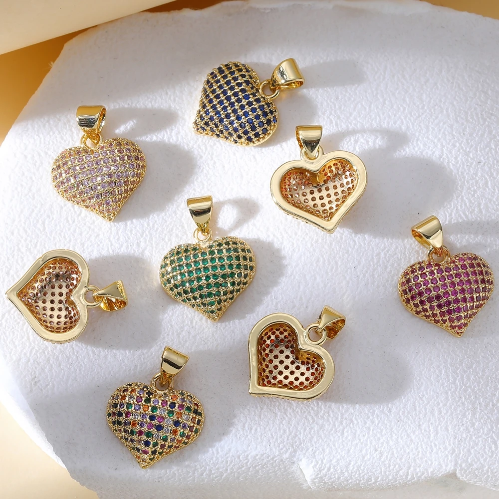 Juya 18K Real Gold Plated Micro Pave Zircon Love Heart Charms For Handmade Luxury Pendant New Year's Gift Jewelry Making