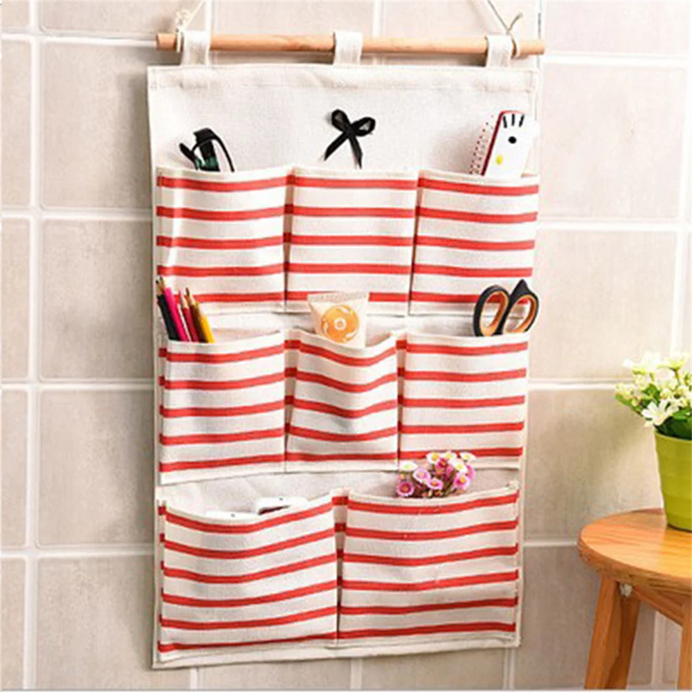 Linen Wall Clothes Hanging Bag Makeup Cosmetic Sundries Organize box Kitchen Bathroom Storage bags Tool