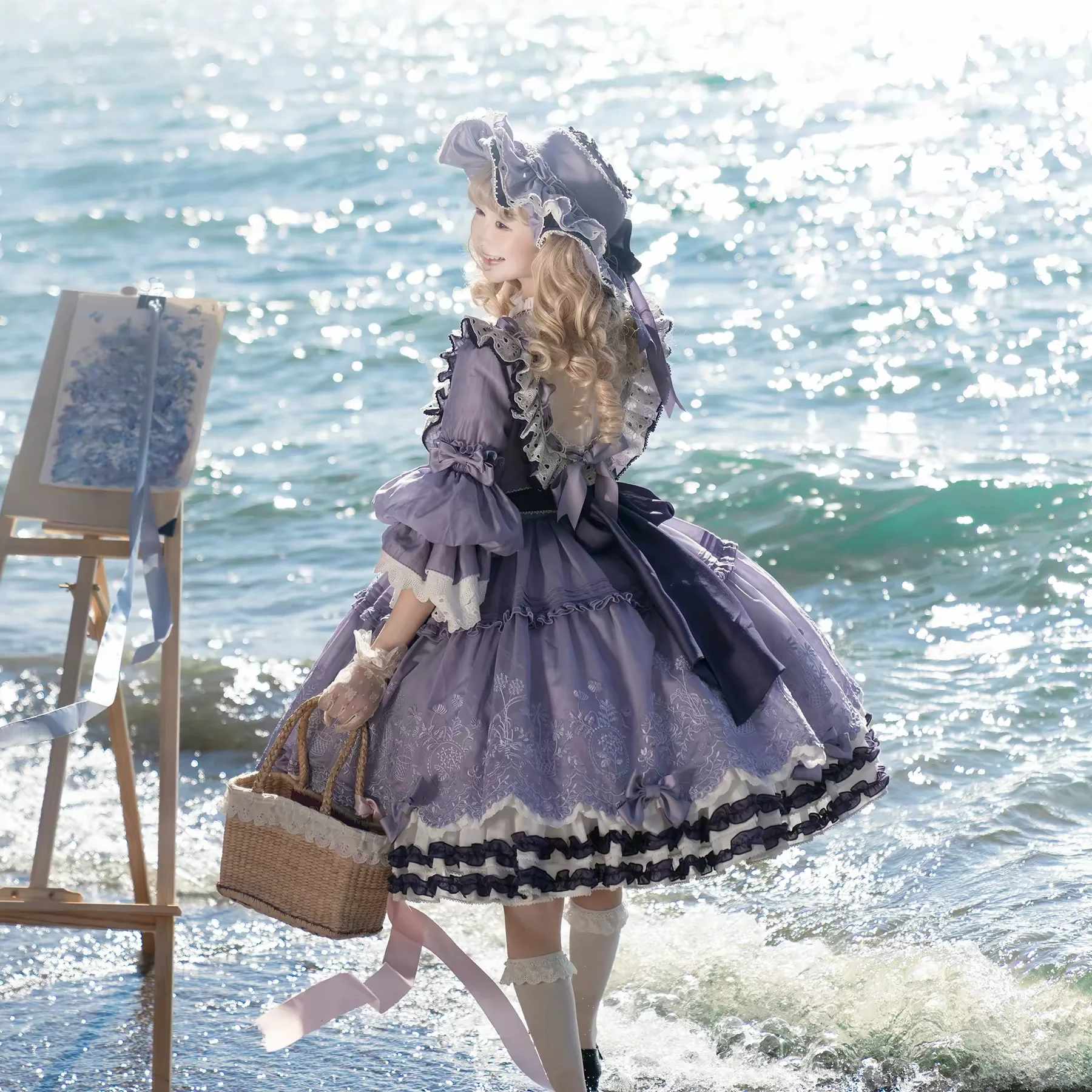 

Весенне-осеннее короткое фиолетовое платье в стиле Лолита, викторианский стиль, с богатой вышивкой и кружевом, милое платье принцессы для повседневной носки, для девочек, для вечеринок и фотосессий