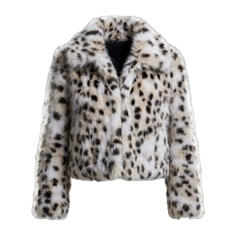 Women Faux Fur Short Coats Jackets Turn Down Collar Leopard Print Coat Thick Warm Y2k Streetwear Jacket Elegant Autumn Winter 5