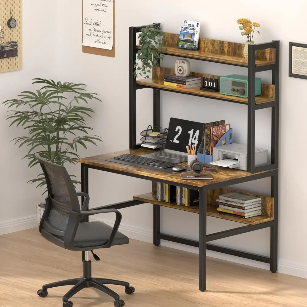 Schultische.Computertisch mit Schrank, 47 Zoll breiter Schreibtisch mit Regalen, hoher Home-Office-Schreibtisch mit Bücherregal, Arbeitstisch mit Metallbeinen