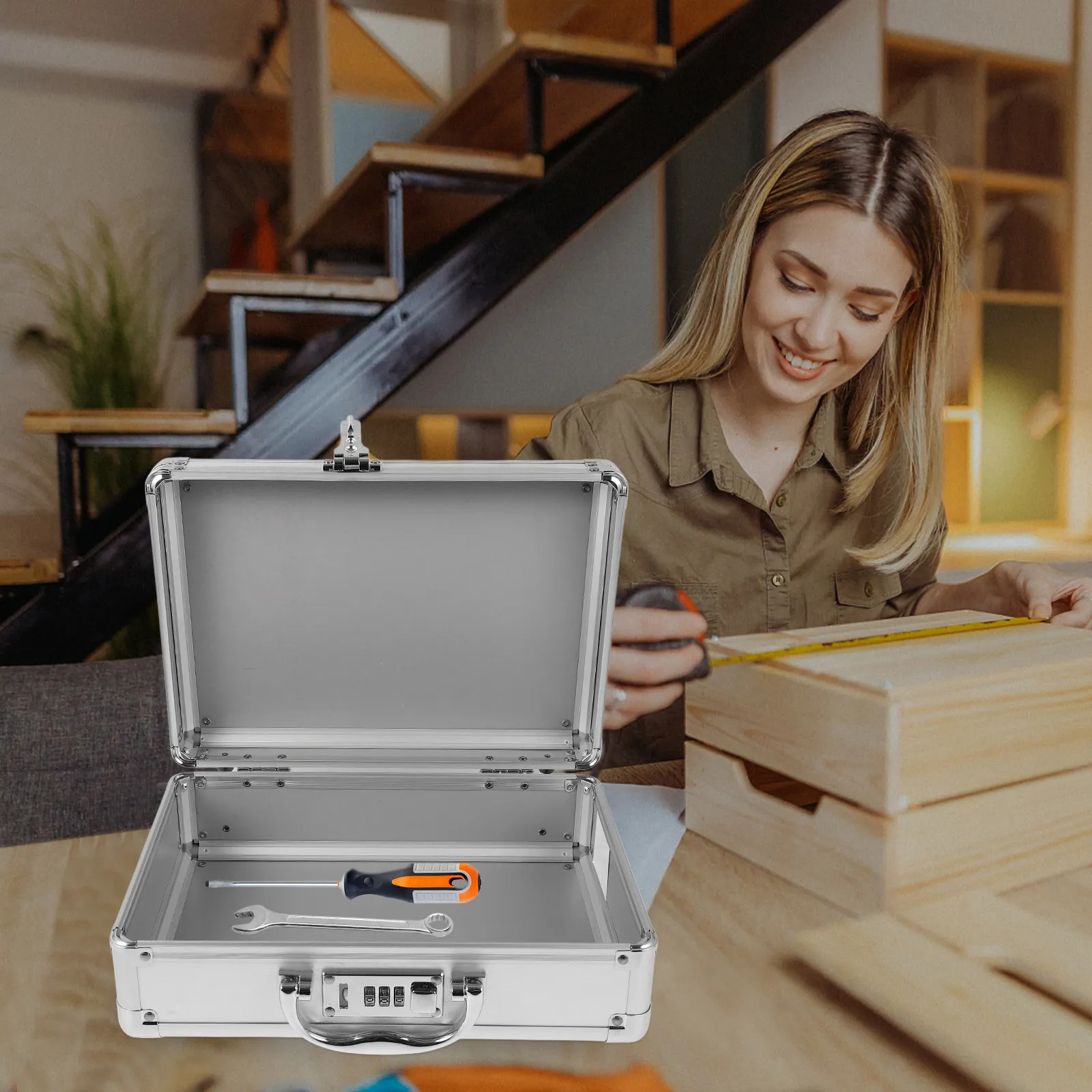 

Aluminum Alloy Portable Tool Case Hard Storage Box Briefcase for Outdoor Hiking Camping Fishing Cosmetics Protection Tool