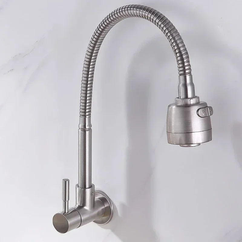 

Настенный кухонный смеситель из нержавеющей стали с 2 режимами распыления, универсальный поворотный кран для холодной воды для дома