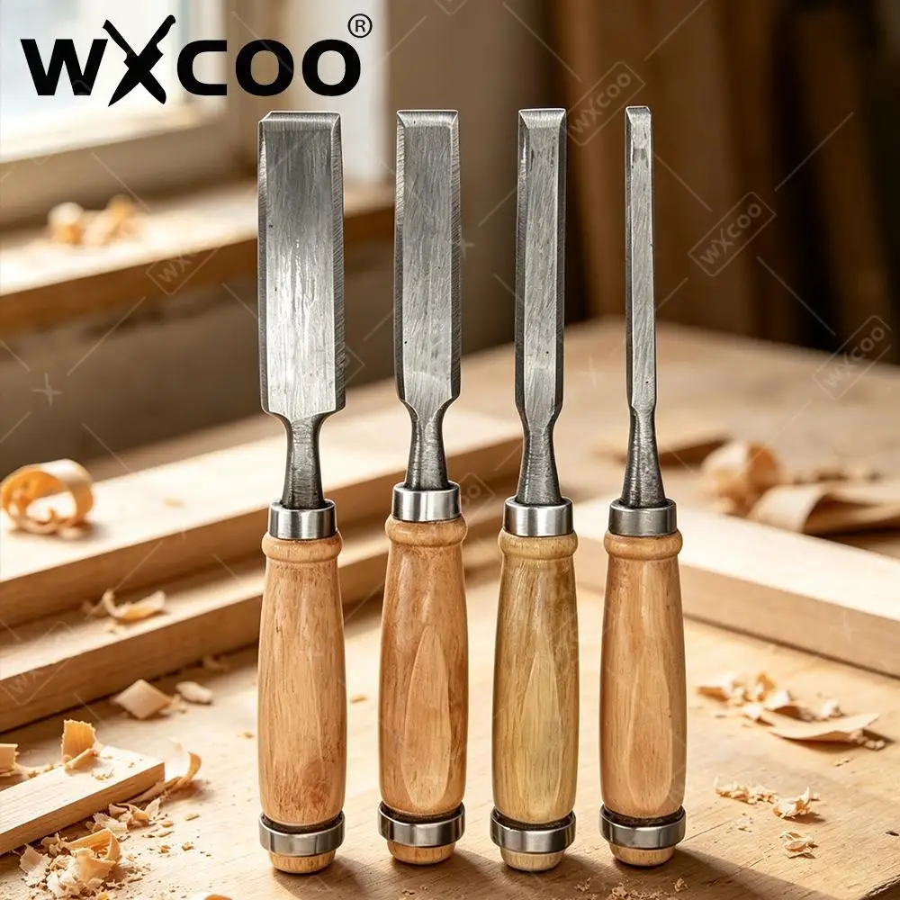 6/12/18/24mm Professional Woodworking Chisels Set with Comfortable Solid Wood Handles Hand Grooving Chisel Wood Carving Chisels