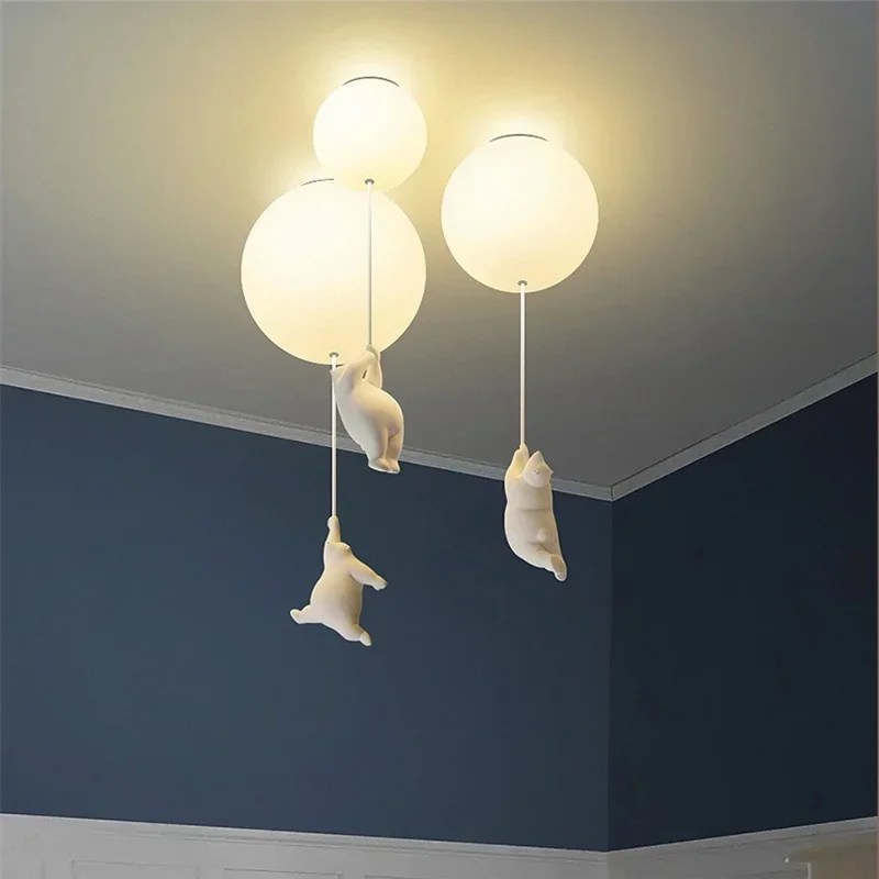 Cartoon Polar Bear LED Ceiling Chandelier Light Creative Lighting Pendant Lamp for Family Theme Hotel Kid Children Bedroom Lamps