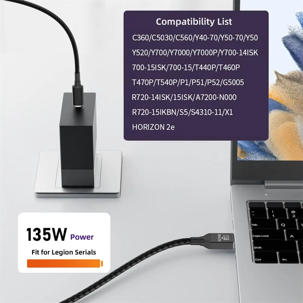 Прямоугольный зарядный кабель с разъемами USB Type-C и DC на 135*11,0 мм