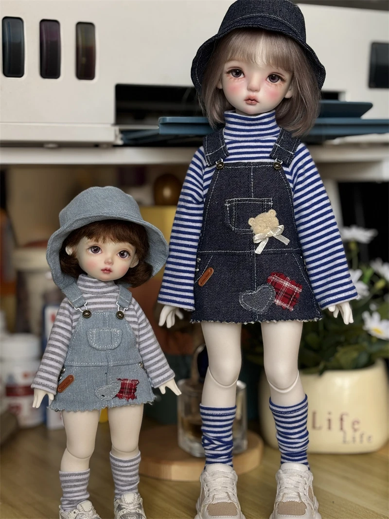 BJD doll clothes suitable for 1/4 1/5 1/6 size Cute doll Denim strap skirt clothes suit  doll accessories (4 points)