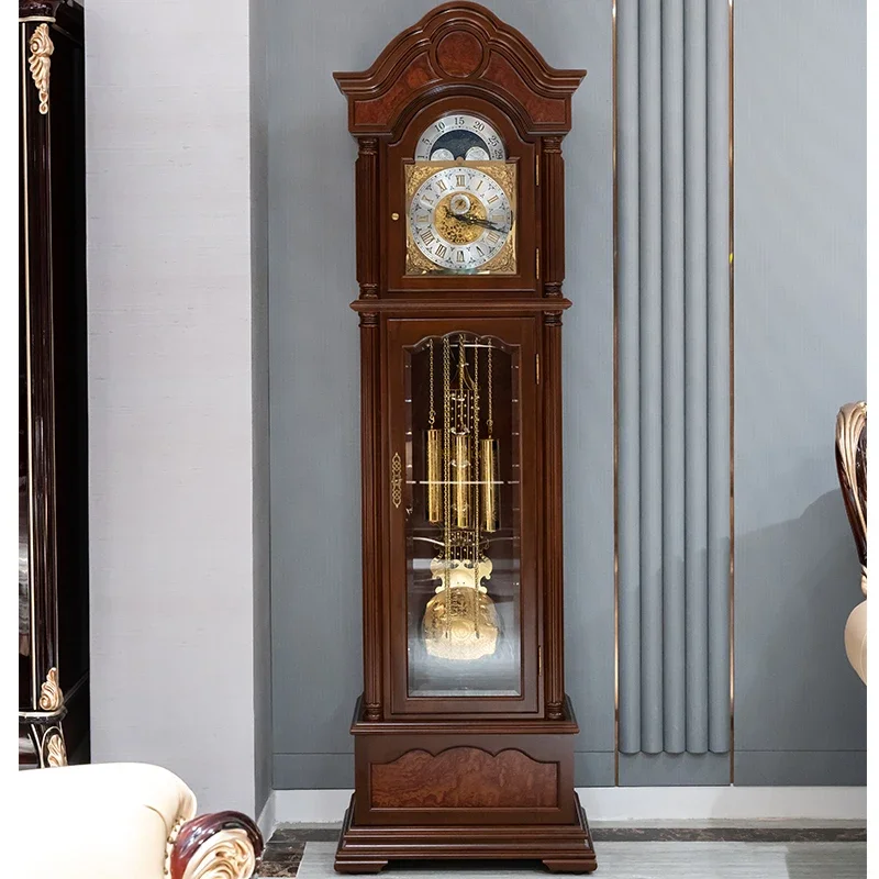 A  European floor clock German Helmler living room villa seat clock mechanical solid wood pendulum Chinese retro standing clock