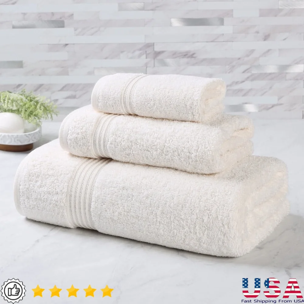 

Luxurious Egyptian Cotton Towel Set 3-Piece Bath Hand Face Towels Quick Dry Heavyweight 600 GSM Solid Colors Home Spa