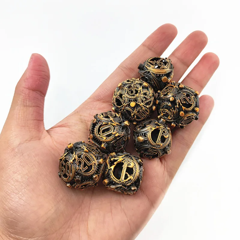 Mini Planet Hollow Flying Dragon Metal Dice Set Polyhedral Round Metal Dice DND For TTRPG Table Game Metal Dice Custom Factory