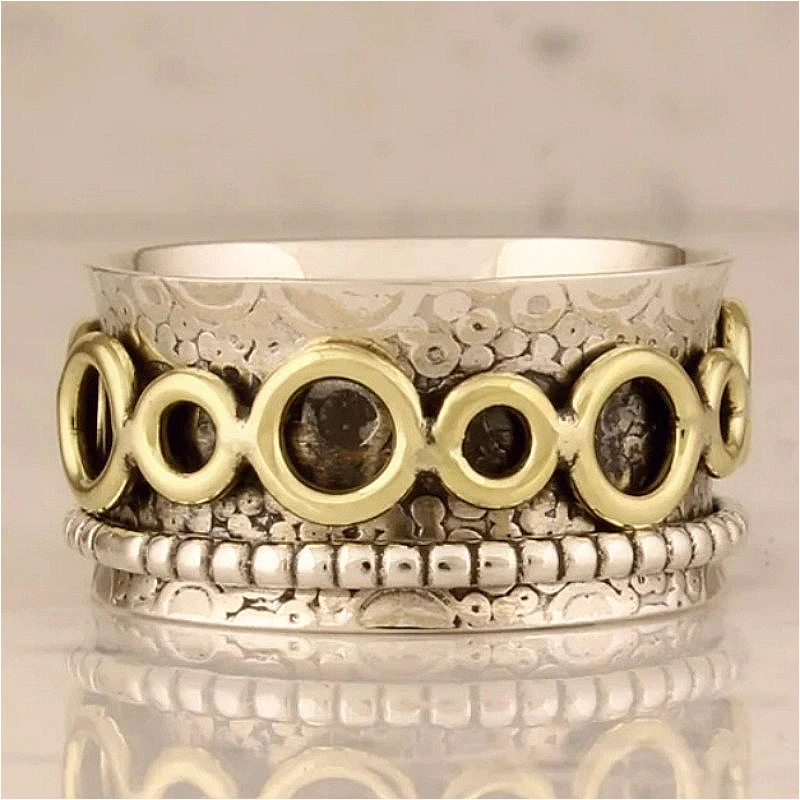 Vintage-Ring im schlichten zweifarbigen Design mit breiter Oberfläche für Damen und Herren, modischer, einzigartiger Stil, Festival, Jahrestag, Schmuck, Accessoires, Geschenke