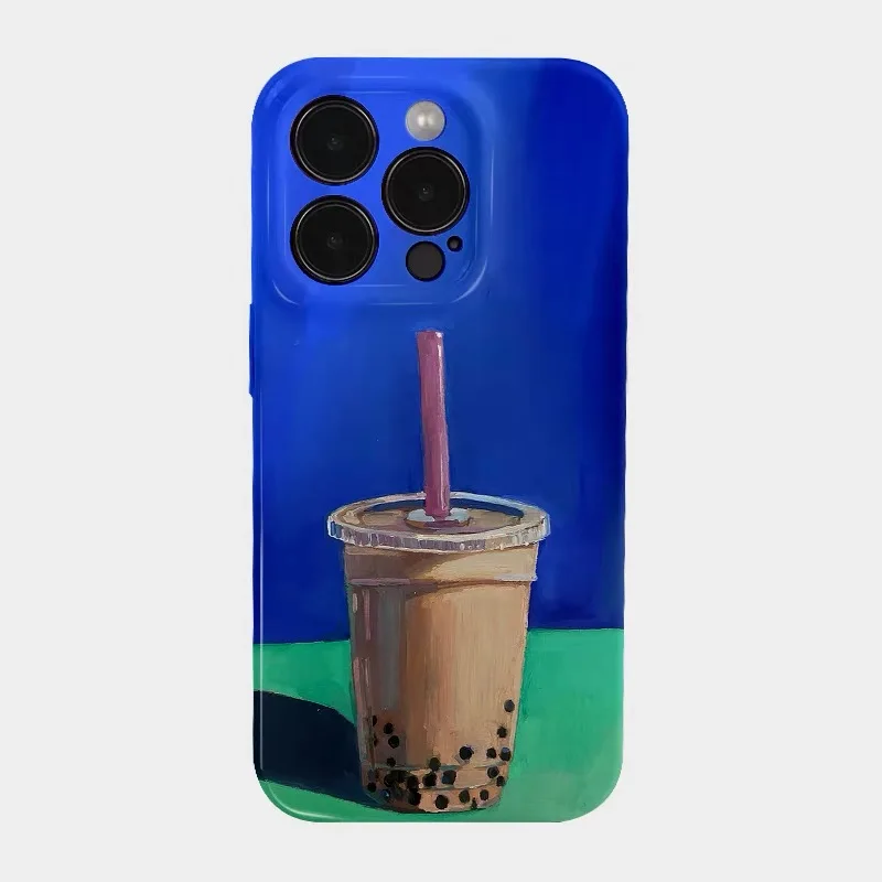

A cup of milk tea blue oil painting Case for IPHONE 17 16 ProMax 15 14 Plus 13 12 MINI 11 PRO 16Plus XS MAX Acrylic Phone Cover