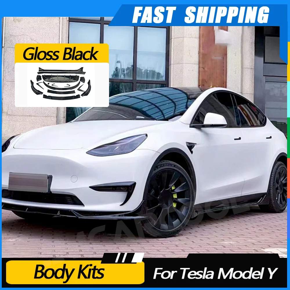 

JMCARCOOL Carbon Fiber Gloss Black Car Body Kit For Tesla Model Y Front Bumper Lip Rear Diffuser Side Skirts Rear Spoiler