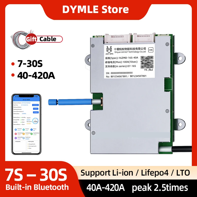 

ANT BMS 7S 8S 12S 16S 18S 20S Li-ion Lifepo4 LTO Battery 24V 36V 48V smart bms 40A 80A 220A 420A Smart Balance Board Same Port