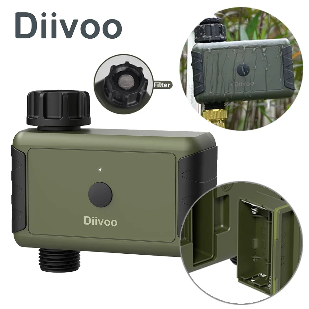 

Diivoo Bluetooth Water Timer for Garden, Remote Control Irrigation Timer, Drip Irrigation with Rain Delay and Automatic Watering