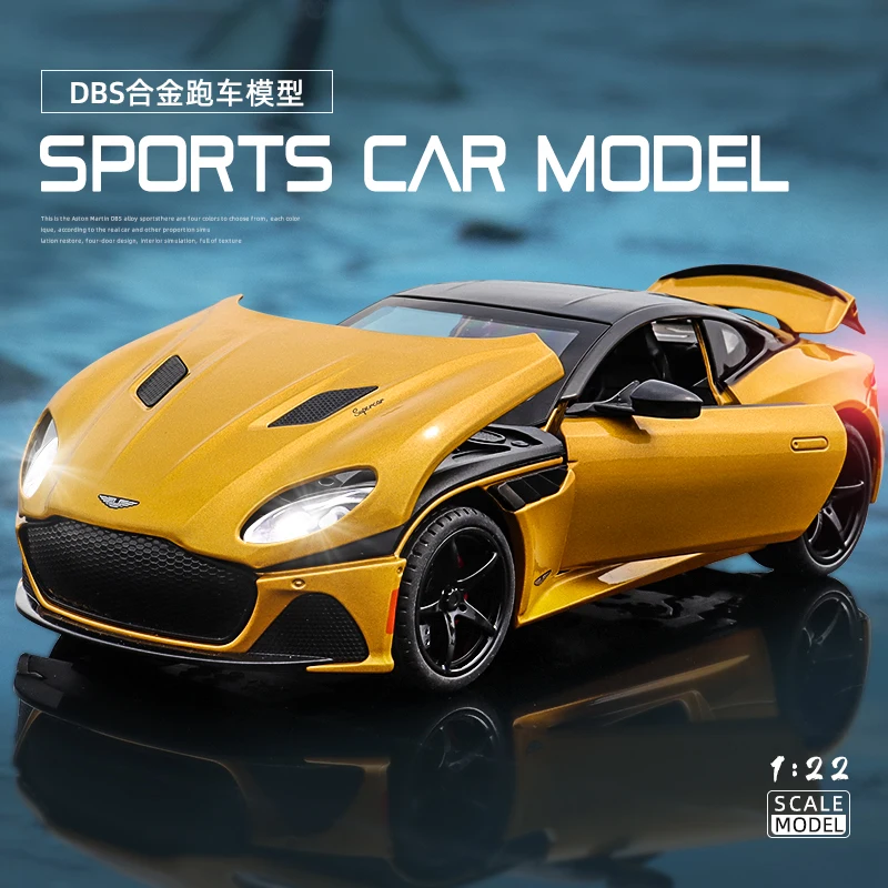 

1:22 Aston Martin DBS Superlaggera, модель автомобиля из сплава, игрушечный автомобиль, литье под давлением металла, звуковой и световой автомобиль, игрушки для детей, автомобиль