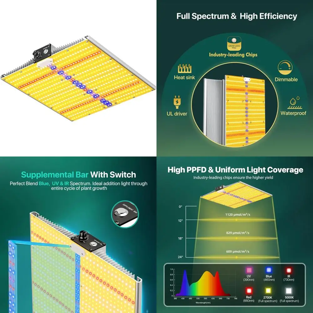 

Upgraded 2025 Dimmable Full Spectrum UV&IR LED Grow Light for Indoor Plants and Greenhouse Yield Enhancement