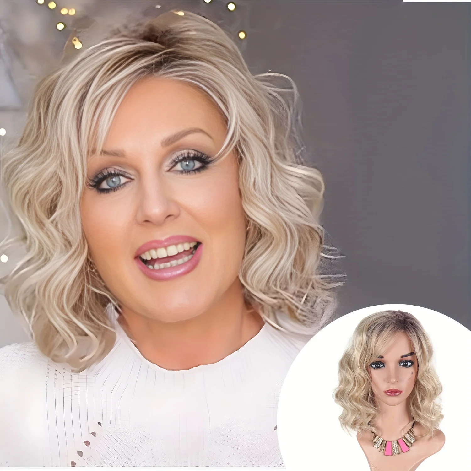 

1 парик из синтетического волокна, подходит для женщин - волнистая форма, подходит для повседневного ношения.