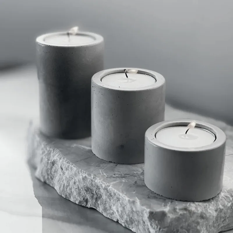 Round Tea Light Candlestick Concrete Cement Mold Square tealight Holder Terrazzo Jesmonite Silicone Mould For Making