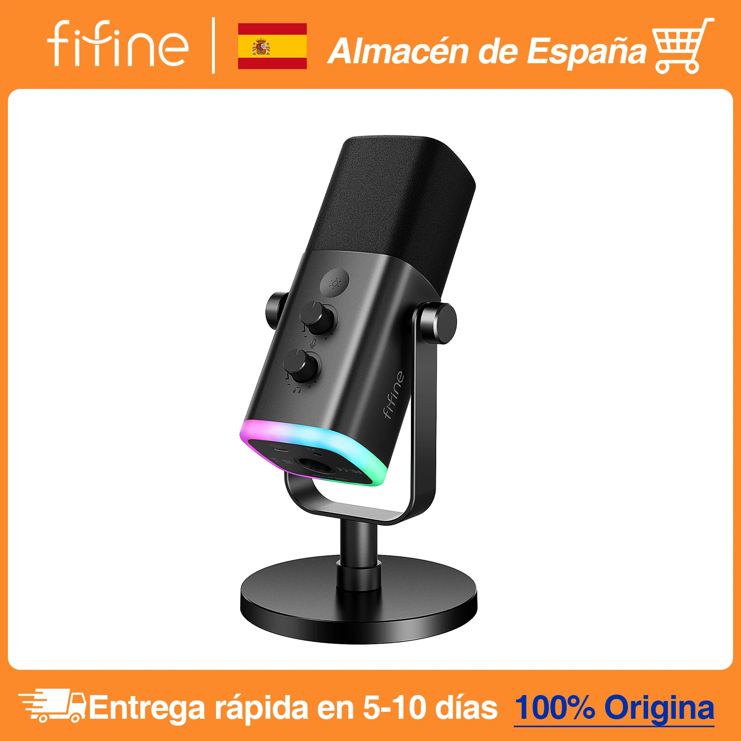 FIFINE-micrófono dinámico USB/XLR con botón de silencio táctil, Conector de auriculares, controles de E/S, para PC, mezclador de PS5/4, amplificador de micrófono para juegos AM8