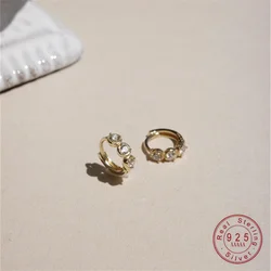 Girls 925 Sterling Silver Geometric Zircon Mini Hoop Earrings for Girls Wedding Party Fine S925 Jewelry
