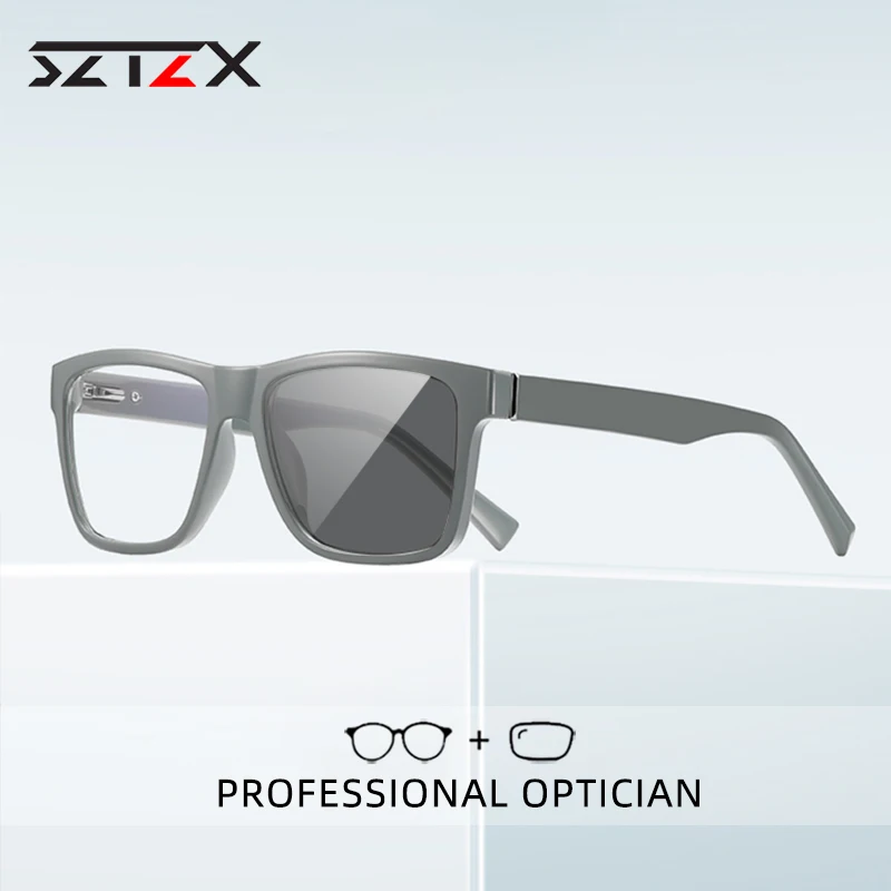 SZTZX Men  Fashion Sports Reading Glasses Anti  Blue Light Outdoor Photochromic Myopia Prescription Optical Glasses Large Frame