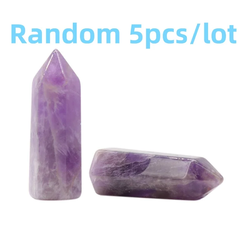 

Random 5pc Natural Quartz Point Wand Reiki Room Decor Healing Gemstone Hexagonal Prism Energy Ore Pyramid Crafts Home Decoration