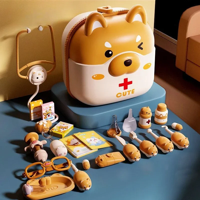 Pet Doctor Toy Set para Meninos e Meninas, Mochila de Cachorro, Dentista, Enfermeira, Role Play House, Caixa de Ferramentas Médica, Corgi Bag, Pet Gift, Brinquedos