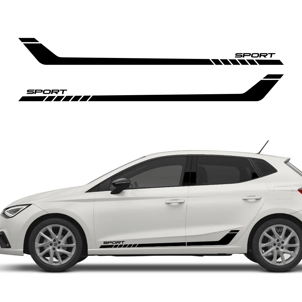 2PCS Vinyl Car Side Door Skirt Stripes Stickers Sport Style Decals For Seat Ibiza 6j 6l fr Ateca Altea leon Car Accessories