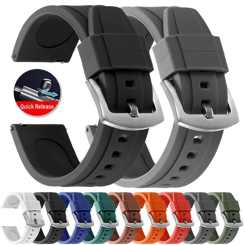 Quick Release Silicone Watch Band 20mm 22mm Waterproof Soft Rubber Sport Strap Multiple Colors Universal Replacement Bracelet