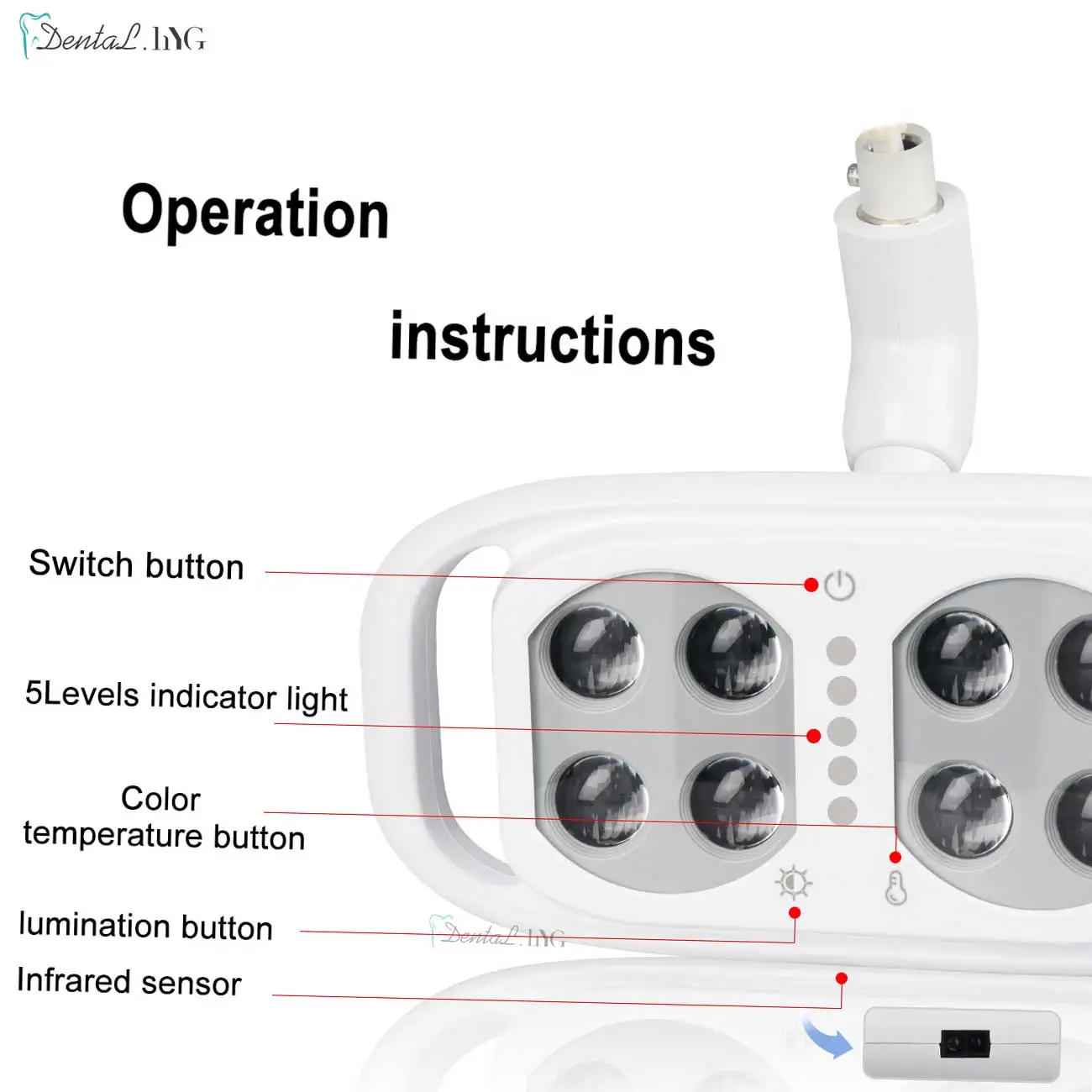 Lampe LED Dentaire à 6/8LED, Lumière Buccale pour Opération Denticulaire, Chaise Légère, Projecteur Infrarouge Inductif, Soins Buccaux, Blanchiment des Dents