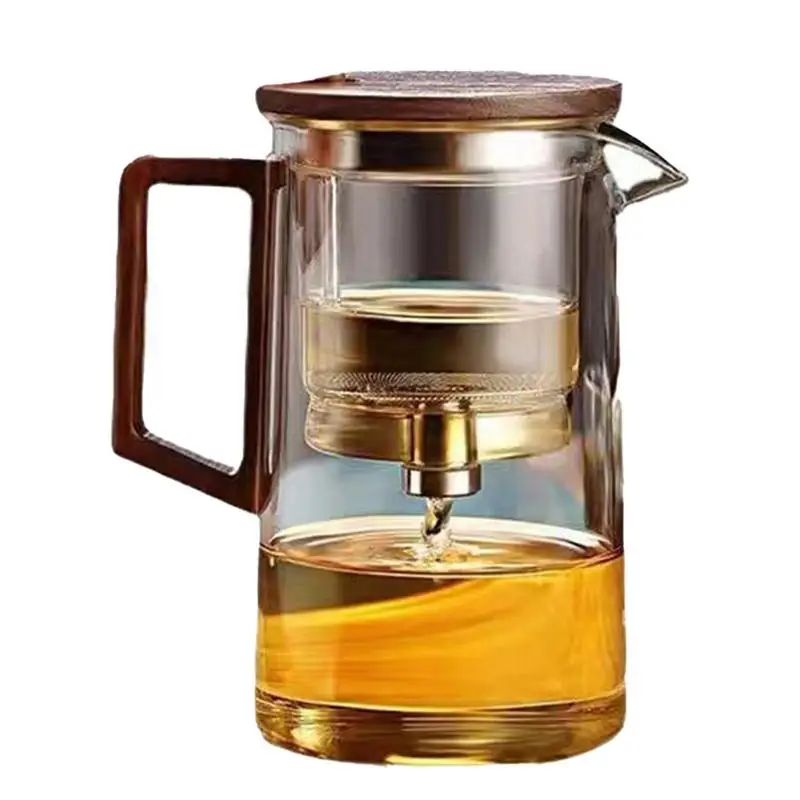 Teapot with Filter 500Ml/750ml Glass Water Separation Tea Pot with Strainer Ergonomic Tea Maker with Wooden Handle Dishwasher