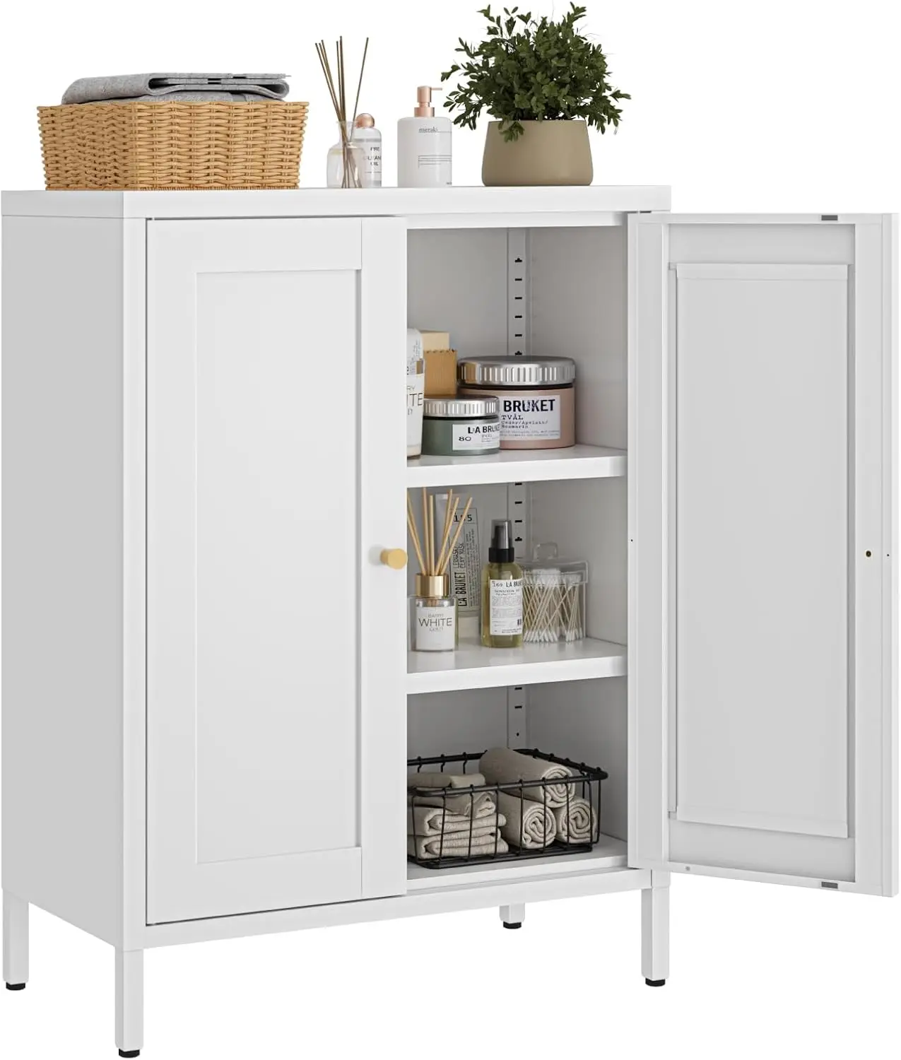 Small Metal Storage Cabinet,Bathroom Cabinet with Adjustable Shelves,White, Customized