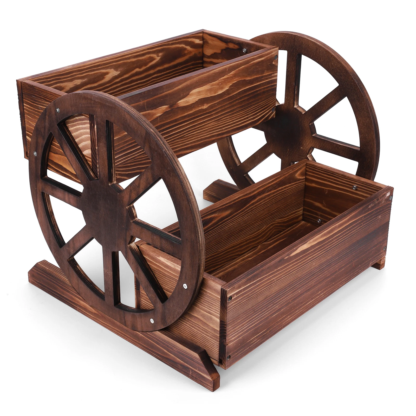 

Деревянная тележка-кашпо на колесах в деревенском стиле для цветов, для использования в помещении и на улице, для патио, сада, балкона, заднего двора