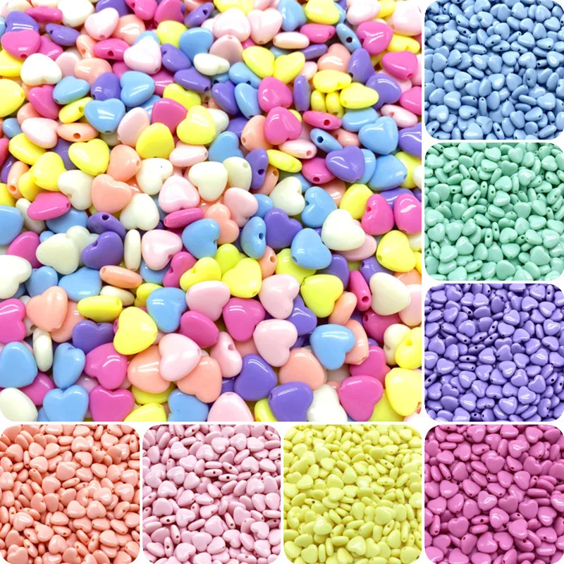 

Wholesale 9mm 12mm 14mm New Miracle Spring Pastel Colors Heart Solid Necklace Jewelry Acrylic Bracelet Beads