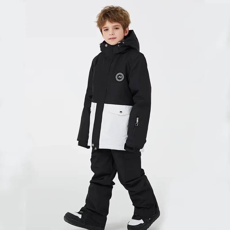 

STLF Waterproof Breathable Hooded Ski Suit for Children Boys Girls Winter Jacket Long Pants Outdoor Windproof Warm Fleece Insula