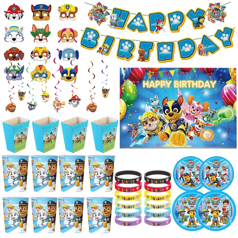 Paw Patrol Birthday Decoration for Kids, Louça, Toalha De Mesa, Caixa De Doces, Pano De Fundo, Balão De Cão, Favores De Festa, Presente Infantil