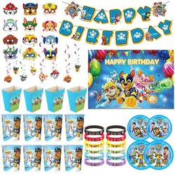 Paw Patrol Birthday Decoration Tableware Tablecloth Children Gift Candy Box Backdrop Dog Balloon Party Favors For Kids Birthday