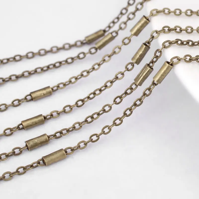 5 Meters 2MM Antique Bronze Copper Flat O Shape with Cylinder Tube Link Chains Necklace Chains Diy Jewelry Accessories