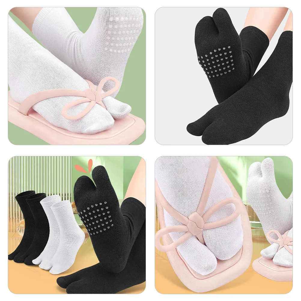 2 Pairs Silicone Non-slip Split Toe Mid-calf Socks Anti-skid with Toes Separated for Women Casual High Ankle Silica Gel