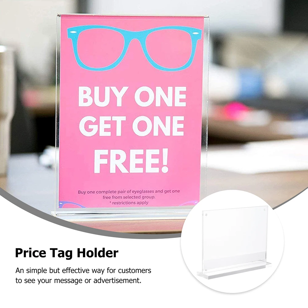 

Acrylic Billboard Price Tag Stand Horizontal Display Holder Ad Clip T-Type Table Rack For Menu Cards Flyers Advertising