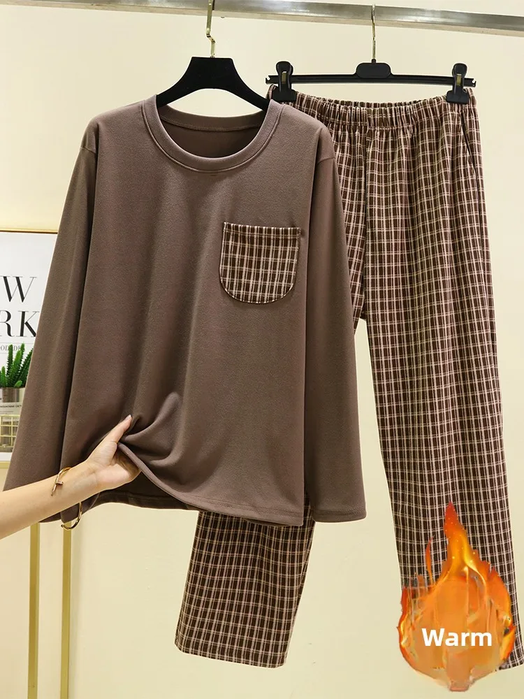 

Men's Thiened Loose Winter Home Clothes Set with kets Thermal Spwear Dervo Two-Piece Suit Casual Sle Long Sve ro...