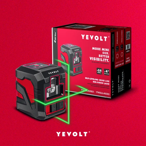 YEVOLT 그린 크로스 라인 레이저 레벨, 셀프 레벨링 측정 도구, 건설 기계, 고정밀 니블, YVGLL4XS2, 2 라인 