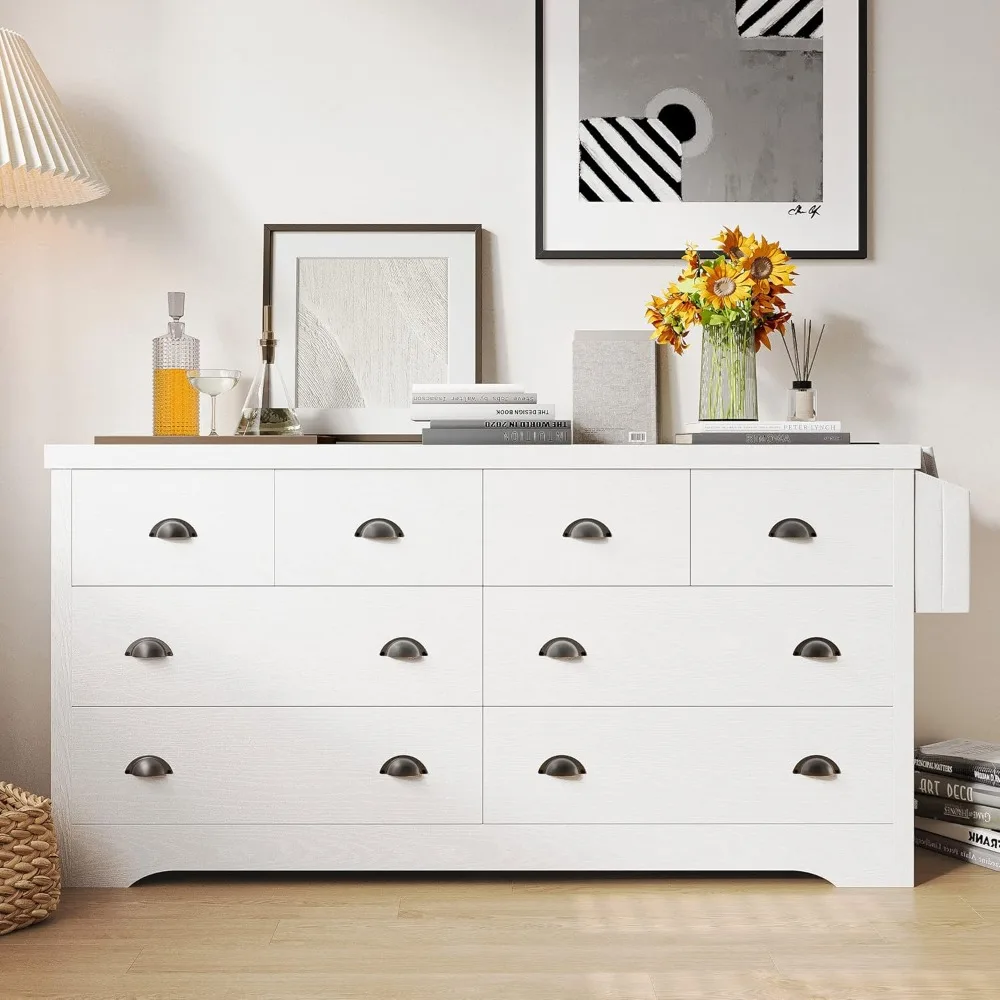 خزانة خشبية ذات 8 أدراج مع قاعدة شحن وحقيبة تخزين وصندوق لغرفة النوم وغرفة المعيشة والقاعة