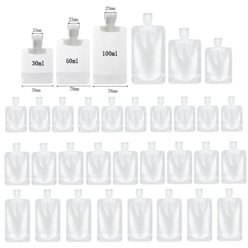 30Pcs 30ml/50ml/100ml Empty Plastic Lotion Bags Refillable Disposable Clamshell Storage Container Bottles For Shampoo Body Wash