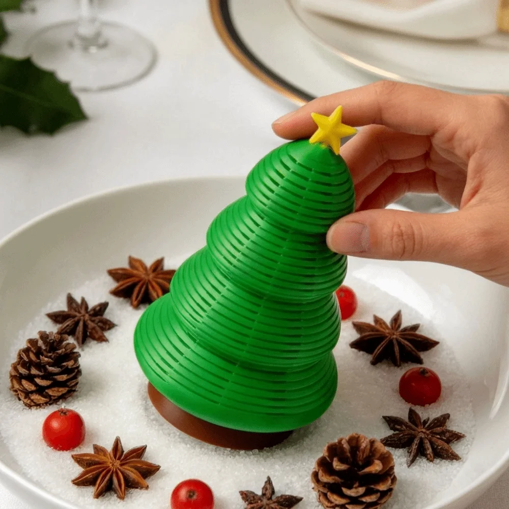 Plastic Spring Christmas Tree Figurine Bendable Simulation 3D Printed Christmas Tree Decorative with Star Topper