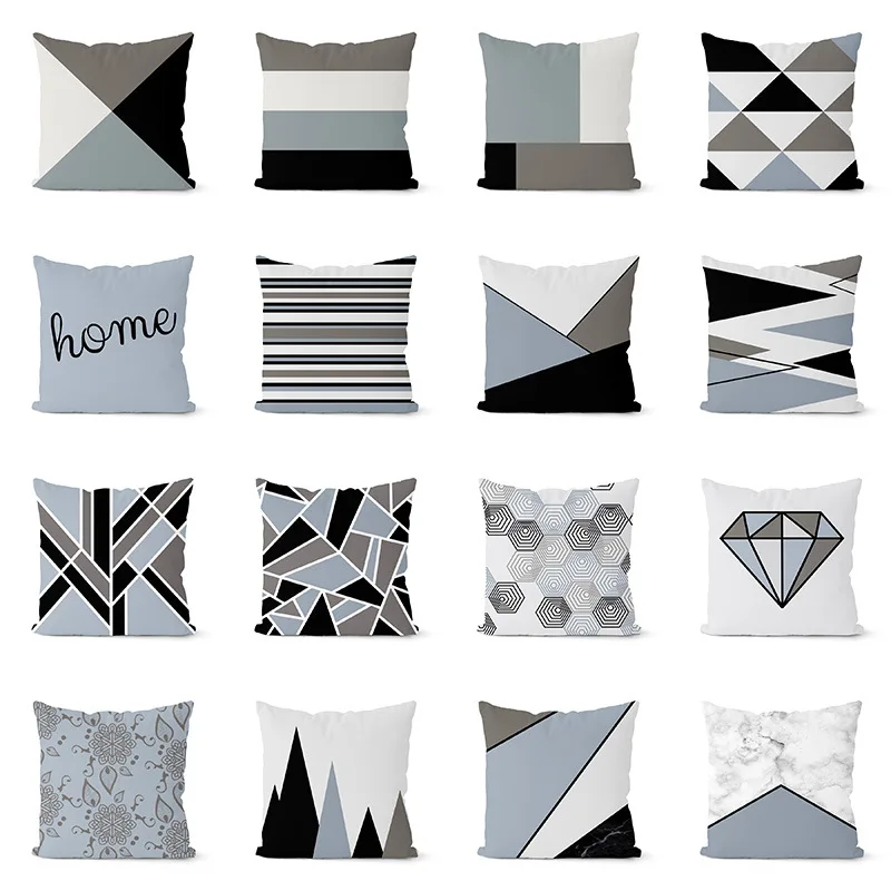 Bedroom Living Room Decorative Pillow Home  Pillowcase Gray Black Cushion Cover Geometric  Decoration